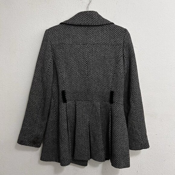 Via Spiga Coat Black Gray Check Double Breasted Peacoat Jacket Wool Cotton Sz 10 - Picture 5 of 12